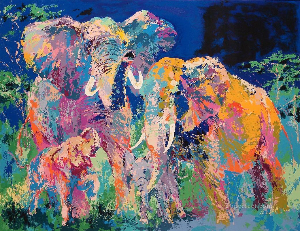 抽象的な象の家族油絵